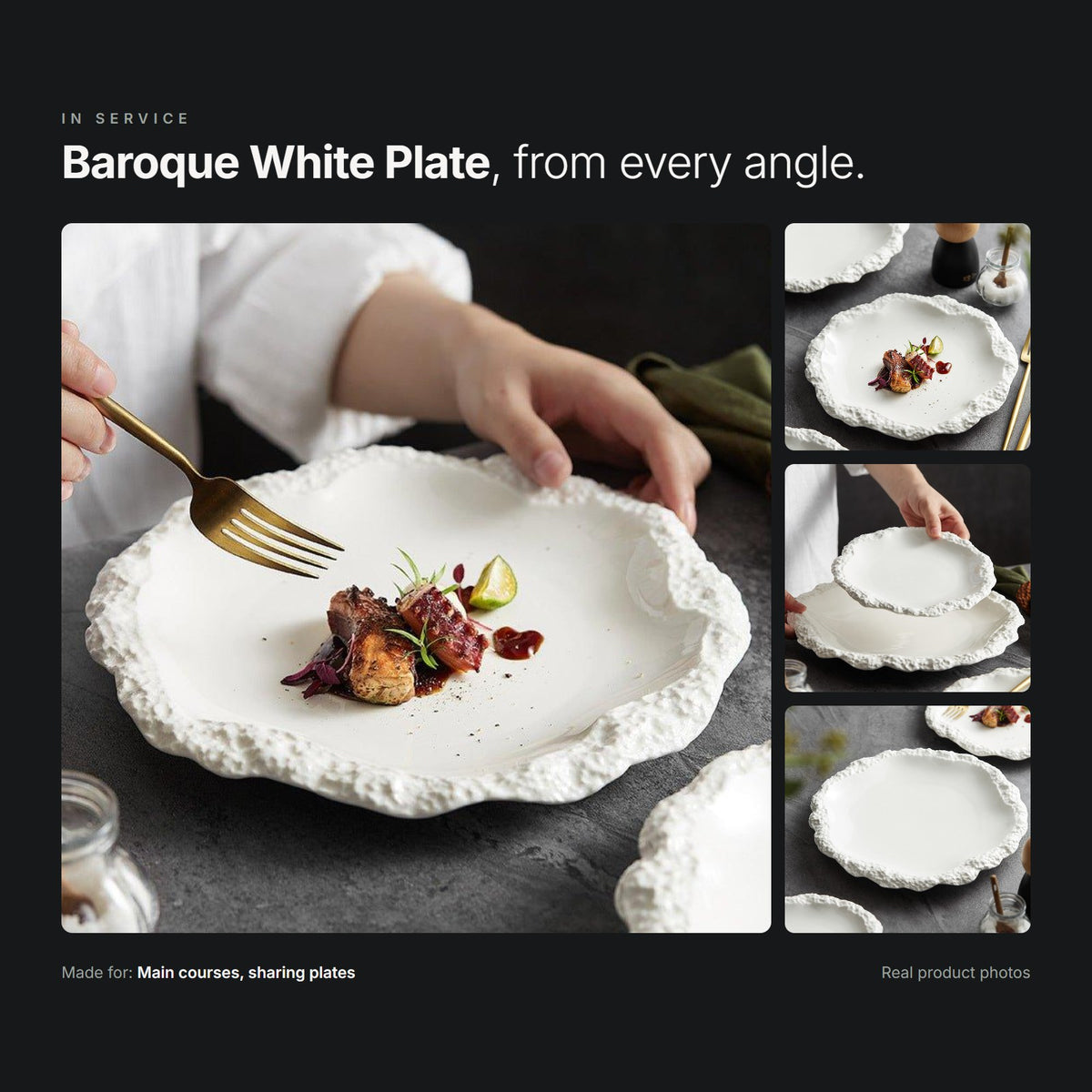 Baroque White Plate in service – real product photos