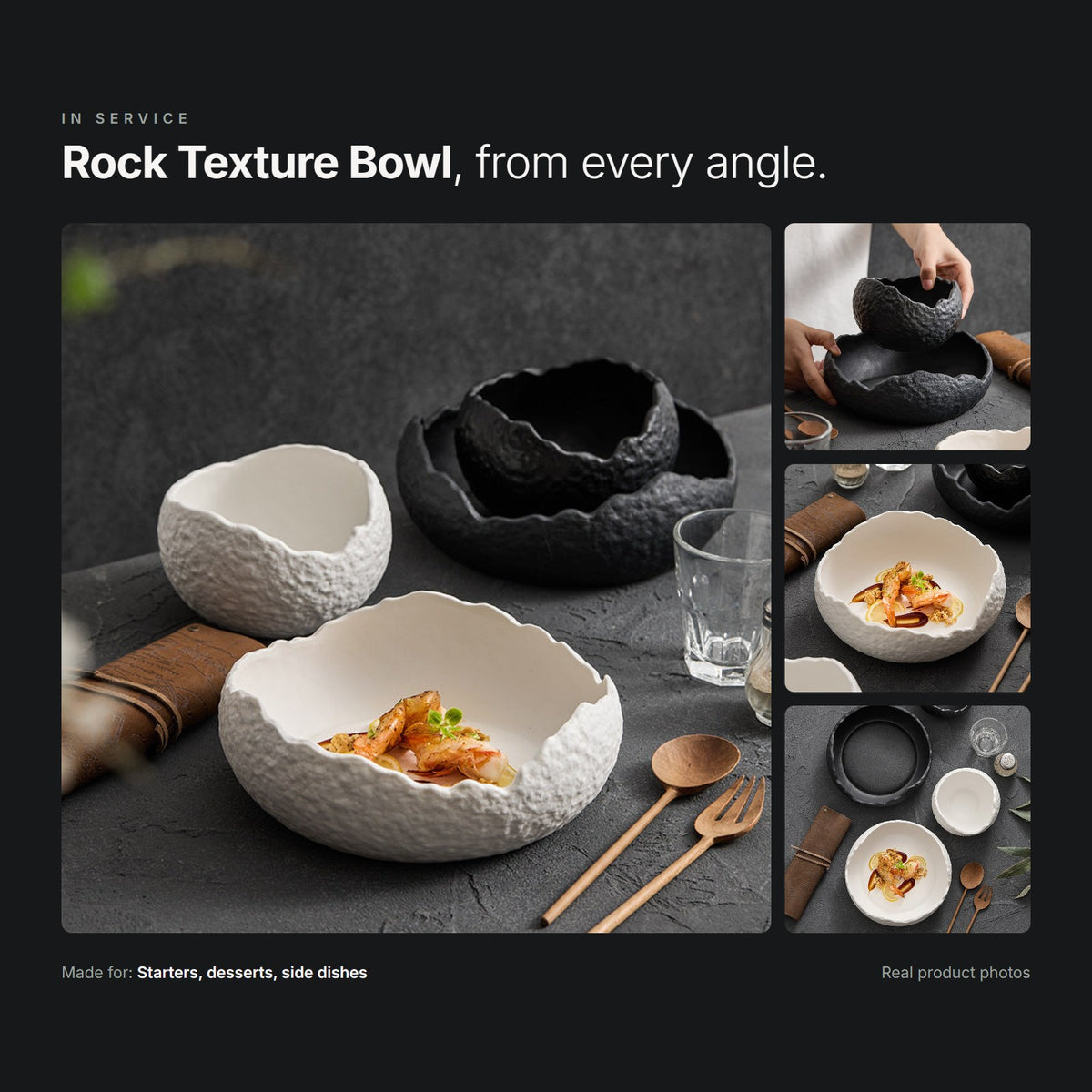 Rock Texture Bowl in service – real product photos