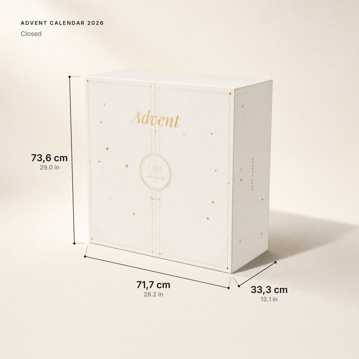 Dimensions white box closed: 71.7 x 73.6 x 33.3 cm