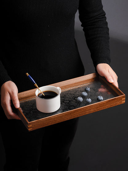 Wooden serving tray whit glass