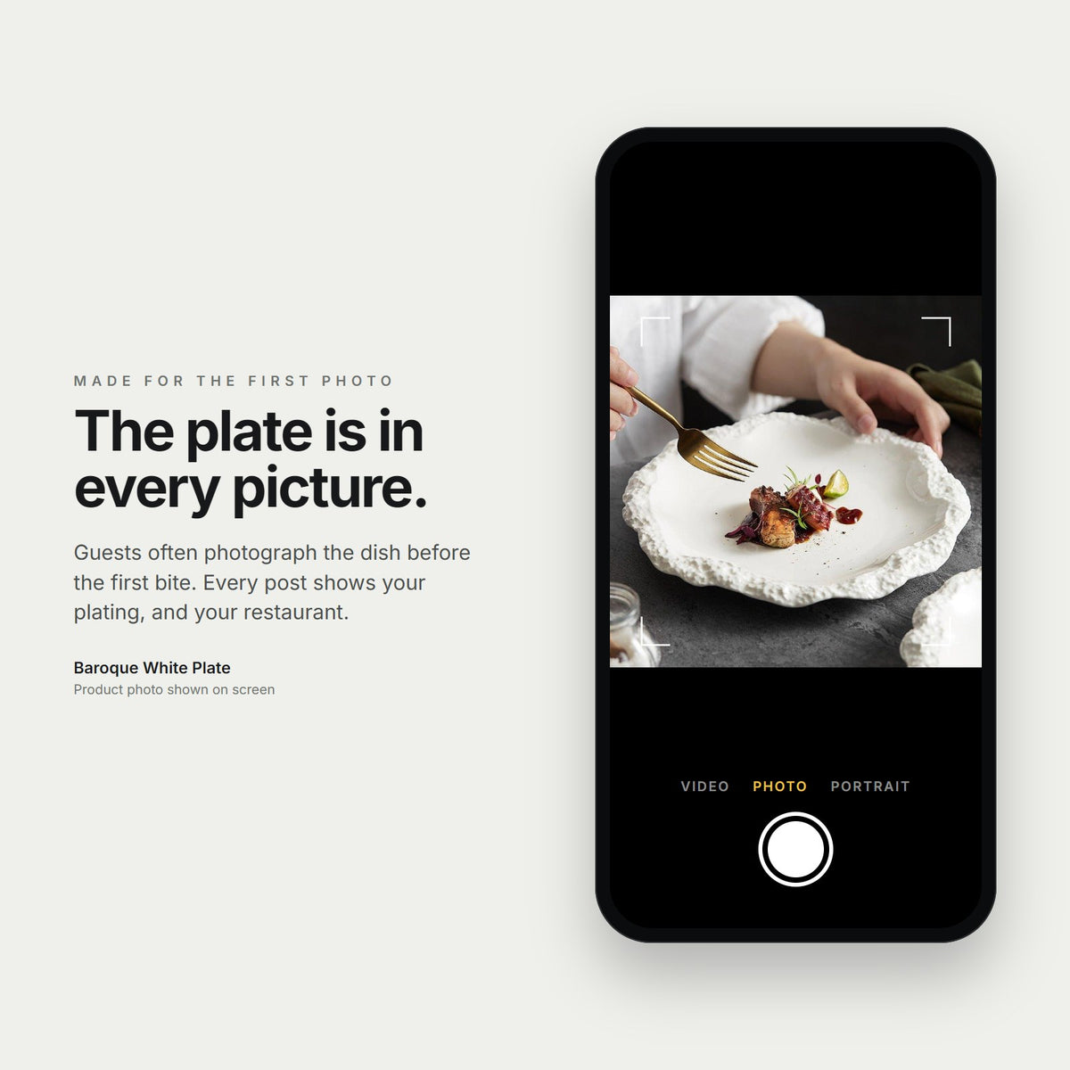 Baroque White Plate on a phone camera screen
