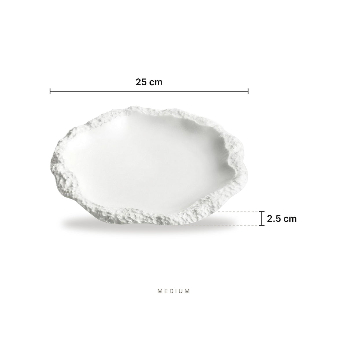 Baroque White - Plate Medium – dimensions: length 25 cm, height 2.5 cm