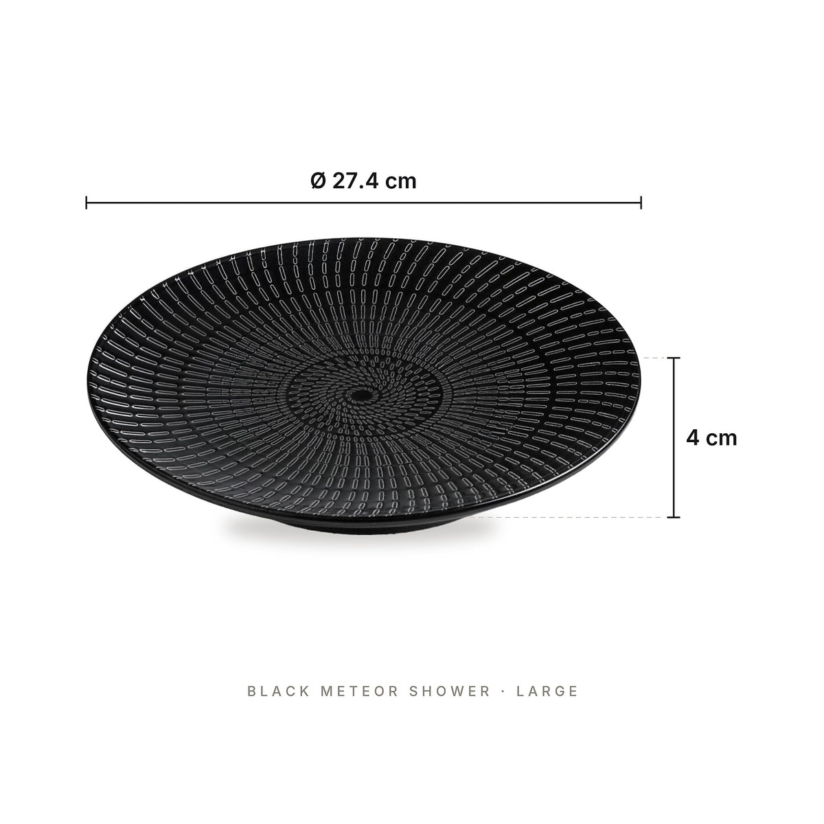 Black Spiral - Plate Black Meteor Shower Large – dimensions: diameter 27.4 cm, height 4 cm