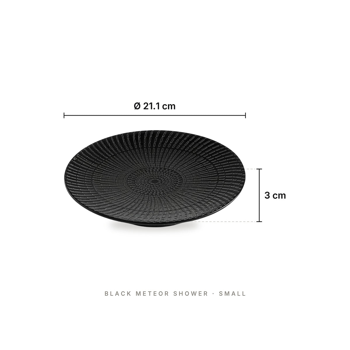 Black Spiral - Plate Black Meteor Shower Small – dimensions: diameter 21.1 cm, height 3 cm