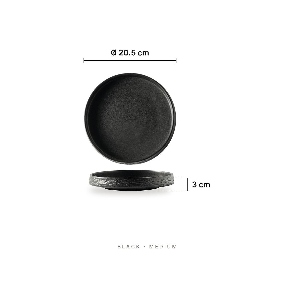 Busan - Deep Plate Black Medium – dimensions: diameter 20.5 cm, height 3 cm