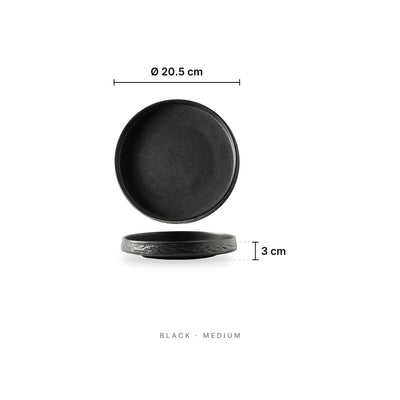 Busan - Deep Plate Black Medium – dimensions: diameter 20.5 cm, height 3 cm