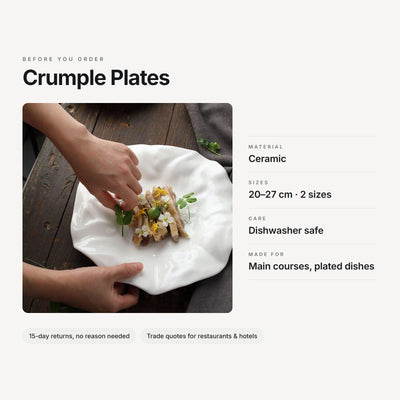 Crumple Plates – material, sizes, care and use at a glance