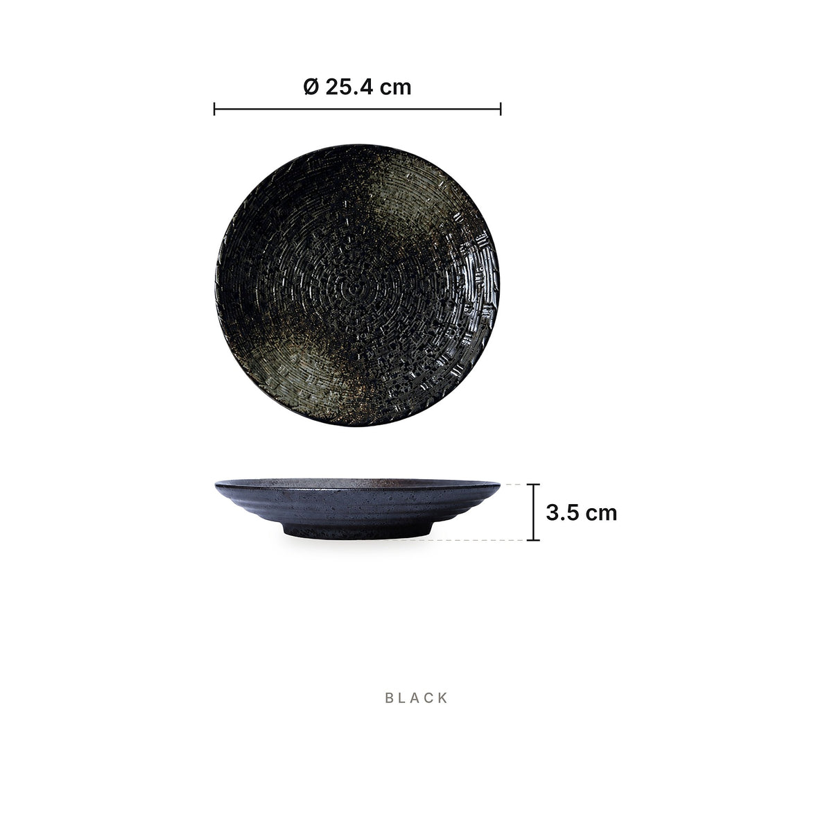 Dark & Earthy - Plate Black – dimensions: diameter 25.4 cm, height 3.5 cm