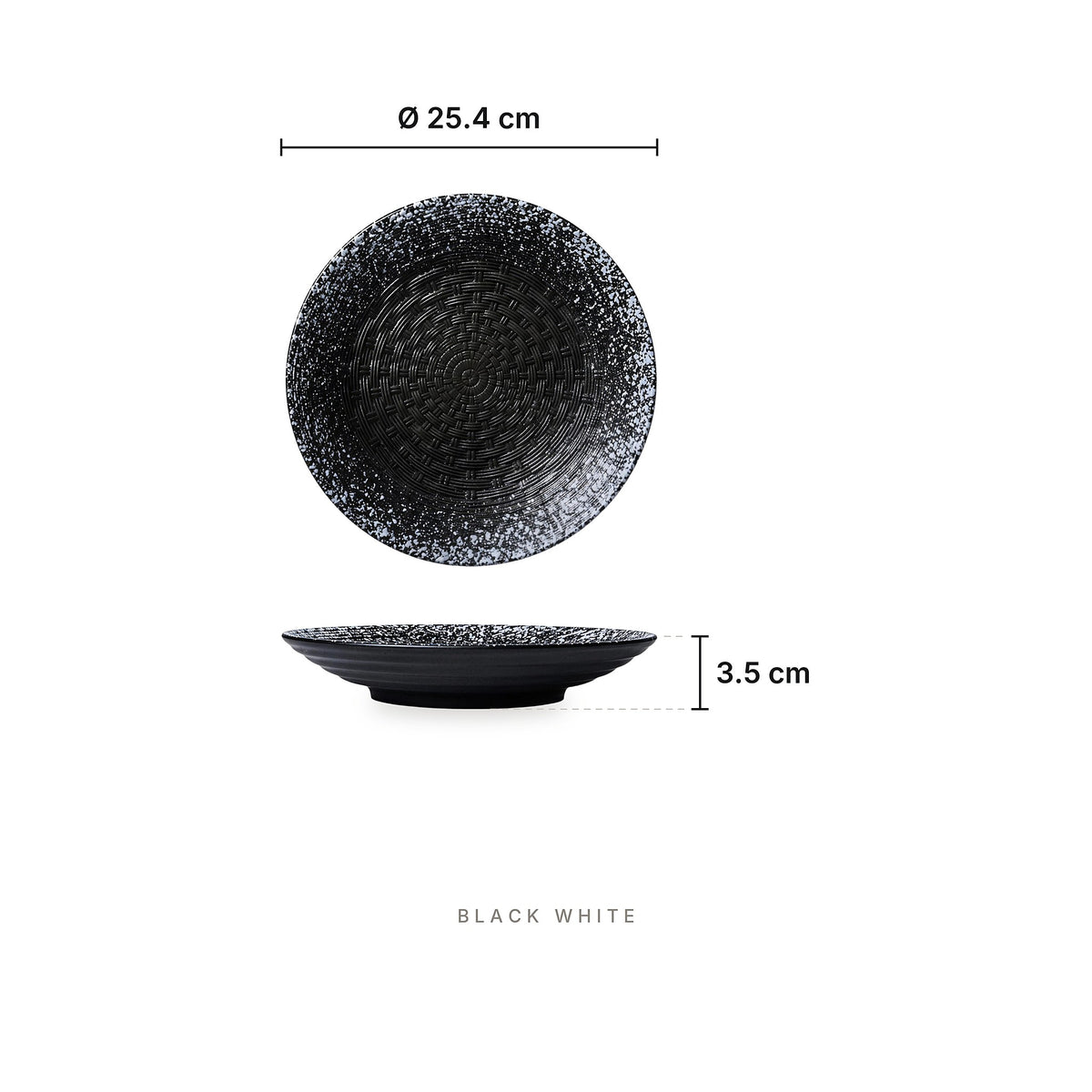 Dark & Earthy - Plate Black White – dimensions: diameter 25.4 cm, height 3.5 cm