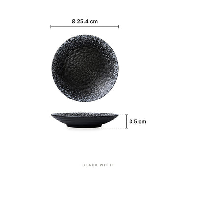 Dark & Earthy - Plate Black White – dimensions: diameter 25.4 cm, height 3.5 cm