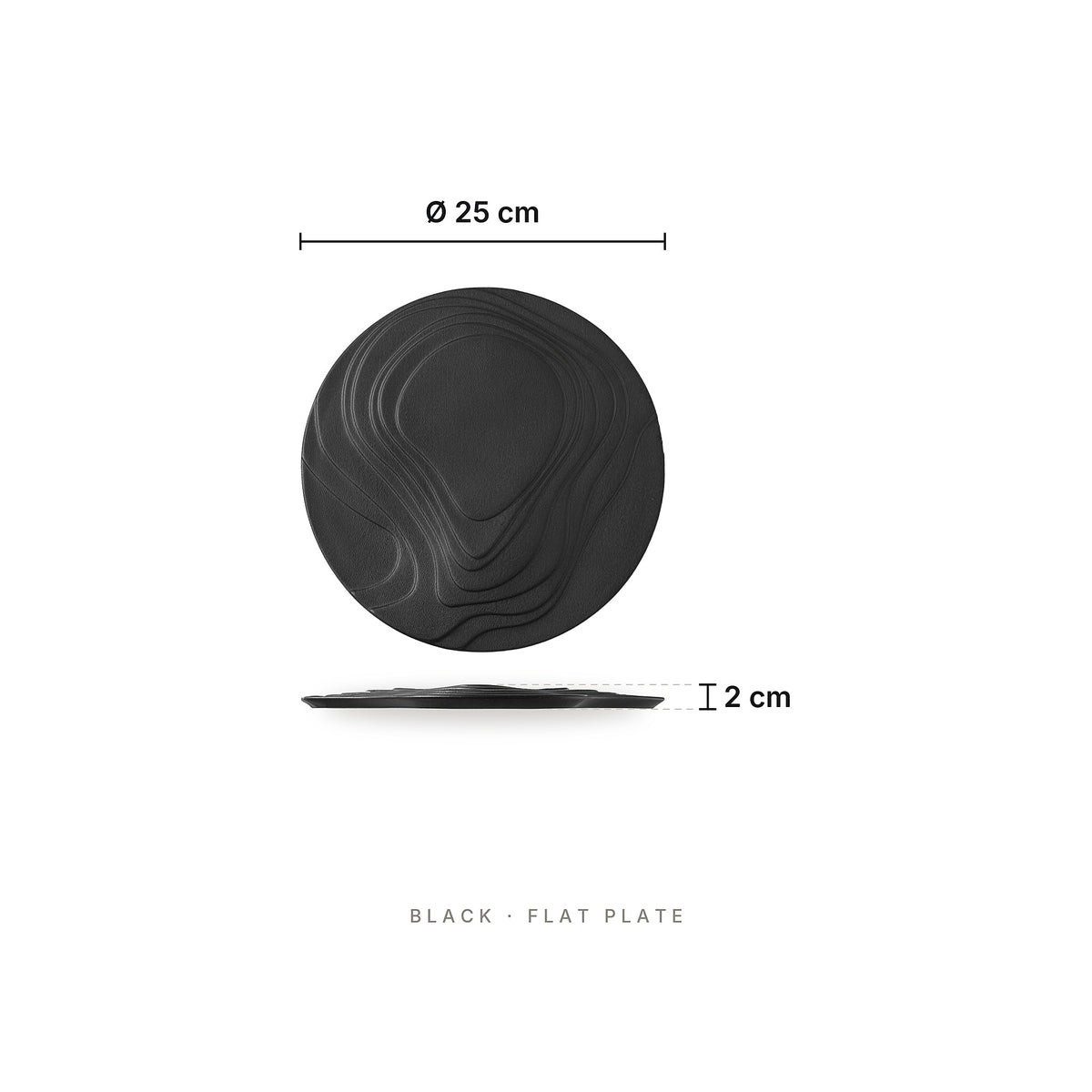 Dessert Plate Black Flat Plate – dimensions: diameter 25 cm, height 2 cm