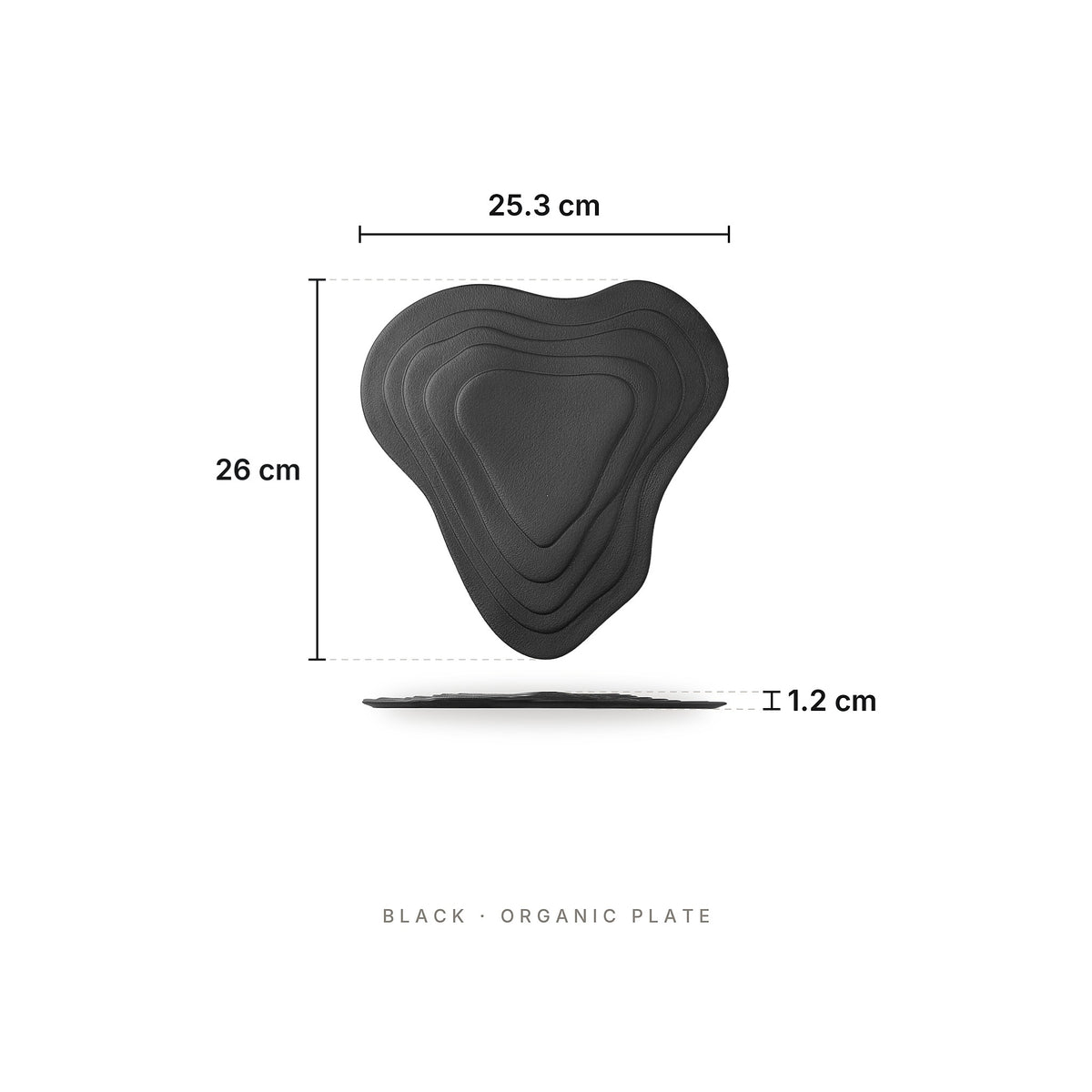 Dessert Plate Black Organic Plate – dimensions: 25.3 × 26 cm, height 1.2 cm