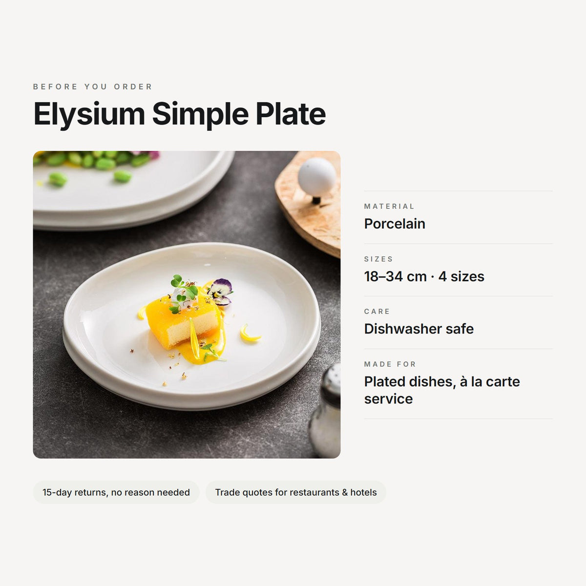 Elysium Simple Plate – material, sizes, care and use at a glance