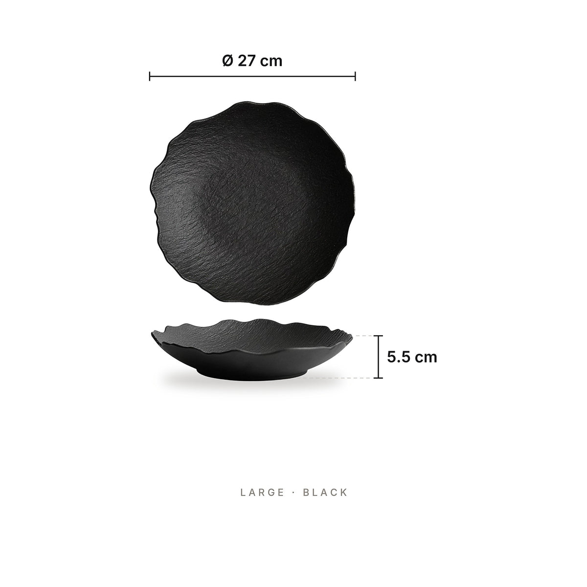 Grain - Plate Large Black – dimensions: diameter 27 cm, height 5.5 cm