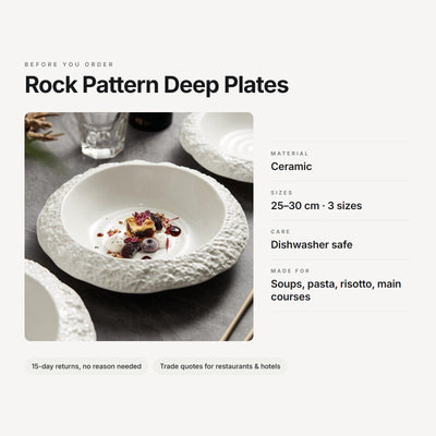 Rock Pattern Deep Plates – material, sizes, care and use at a glance