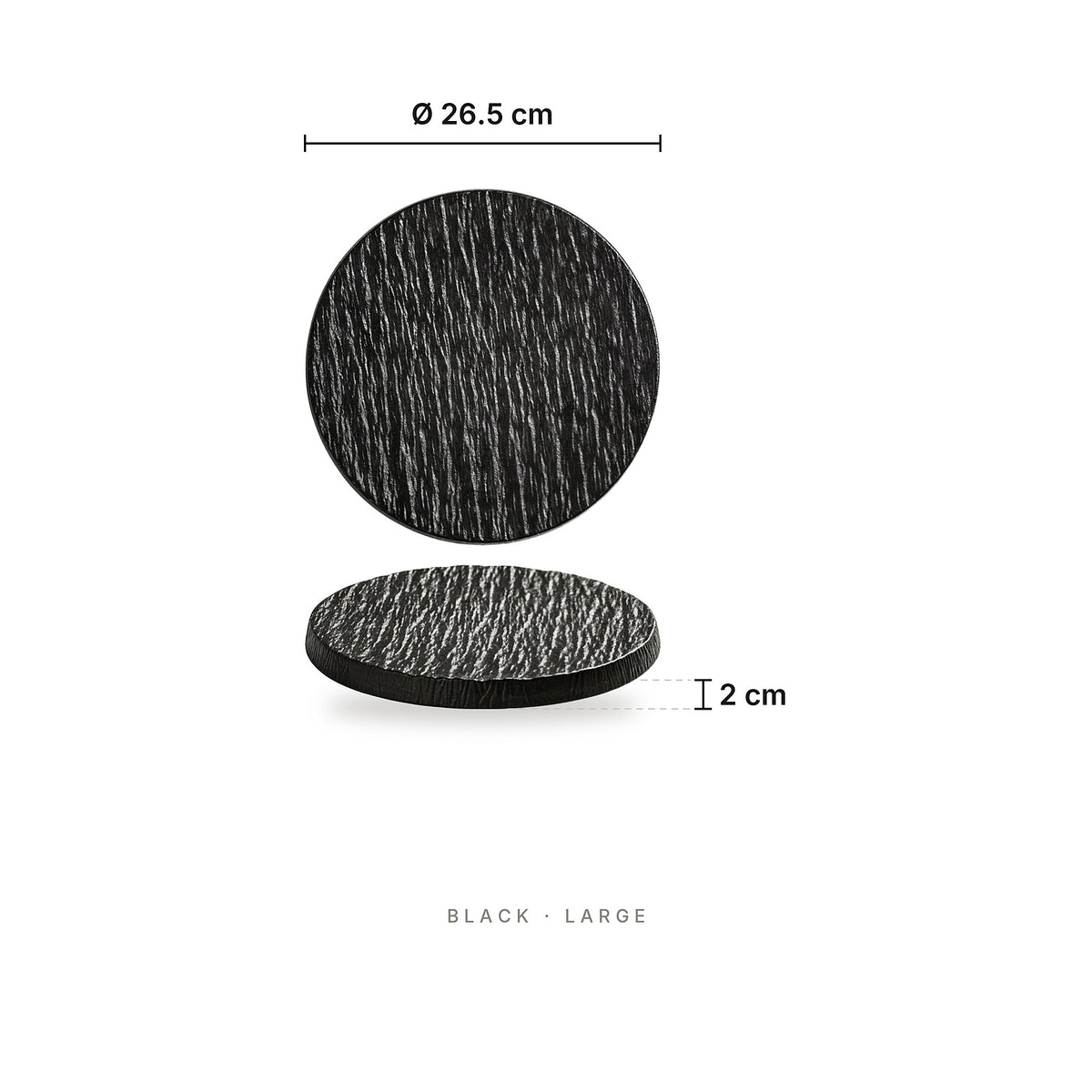 Rock Pattern - Flat Plate Black Large – dimensions: diameter 26.5 cm, height 2 cm