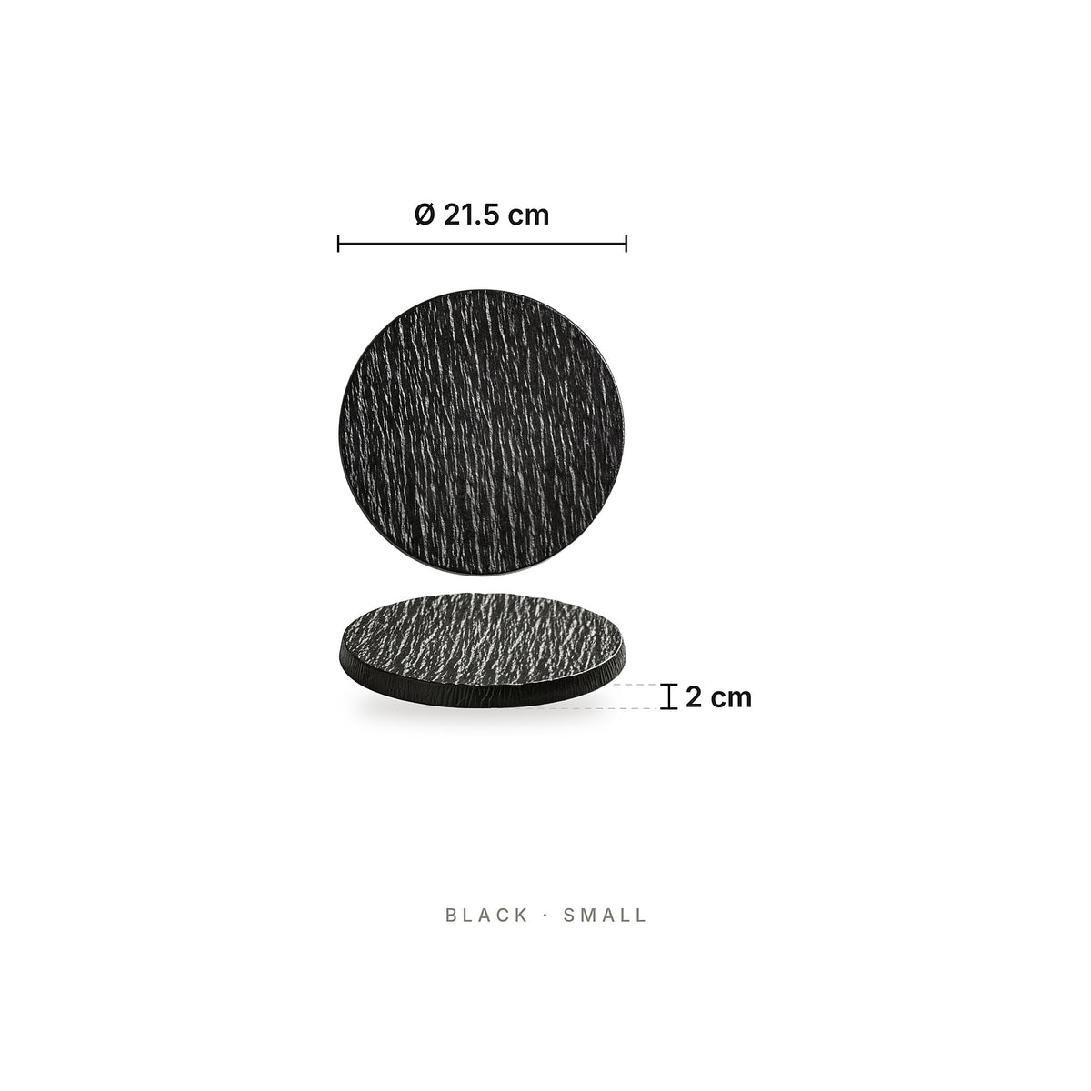 Rock Pattern - Flat Plate Black Small – dimensions: diameter 21.5 cm, height 2 cm