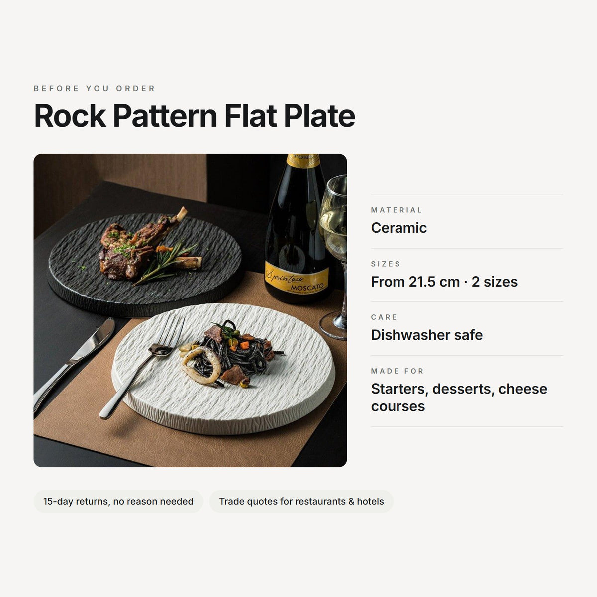 Rock Pattern Flat Plate – material, sizes, care and use at a glance