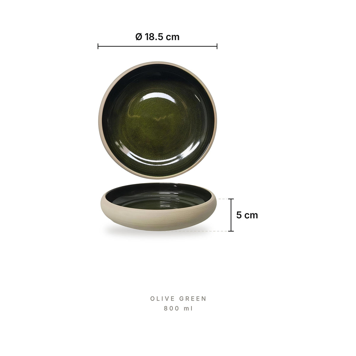 Spectrum - Stoneware Bowls Olive Green – dimensions: diameter 18.5 cm, height 5 cm, capacity 800 ml
