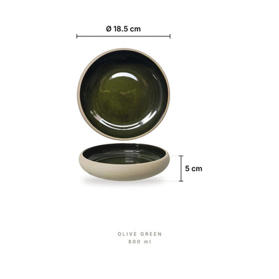 Spectrum - Stoneware Bowls Olive Green – dimensions: diameter 18.5 cm, height 5 cm, capacity 800 ml