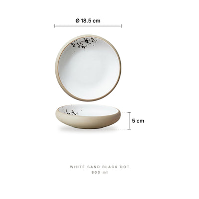 Spectrum - Stoneware Bowls White Sand Black Dot – dimensions: diameter 18.5 cm, height 5 cm, capacity 800 ml