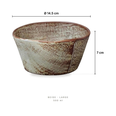 Terra Artisan - Bowls Beige Large – dimensions: diameter 14.5 cm, height 7 cm, capacity 500 ml