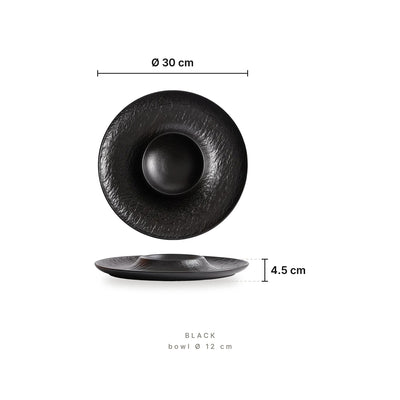 Umbra Plate Black – dimensions: diameter 30 cm, bowl diameter 12 cm, height 4.5 cm
