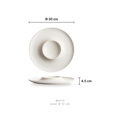 Umbra Plate White – dimensions: diameter 30 cm, bowl diameter 12 cm, height 4.5 cm