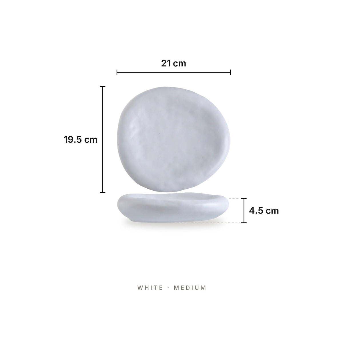 Zen Stone - Plates White Medium – dimensions: length 21 cm, width 19.5 cm, height 4.5 cm