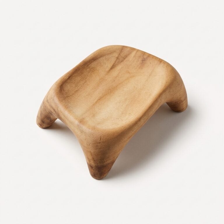 Korri plate in solid wood, the open grain and low matt sheen visible along the raised rim
