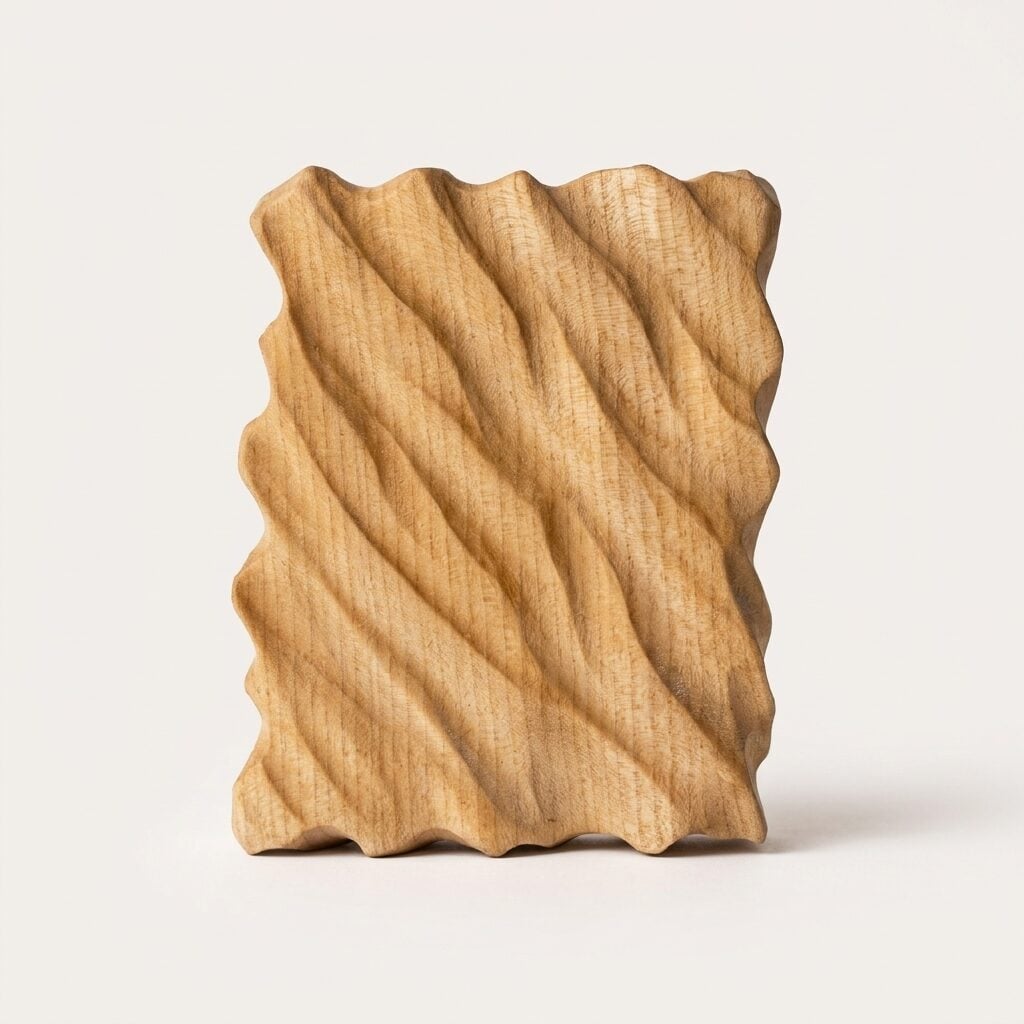 Maple serving plate with a wave relief across the top and sides, standing on a low raised base